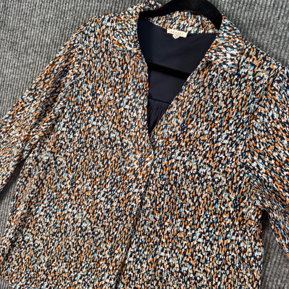 Jodifl Womens M Abstract Print Blouse Boho Chic 3/4 Sleeve‎ Top Fall Multicolor